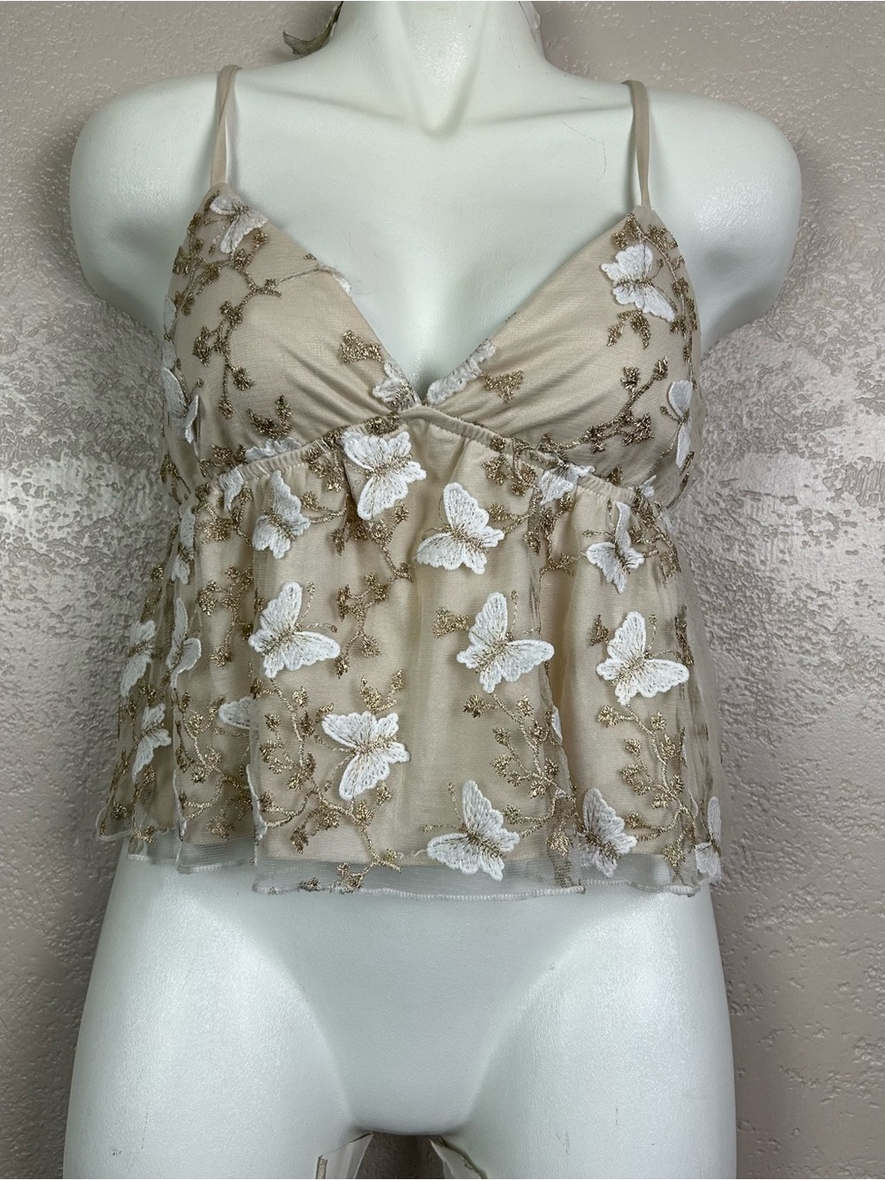 Choose 5 for $30 Beige Butterfly Embroidered Lace Camisole - Picture 10 of 13